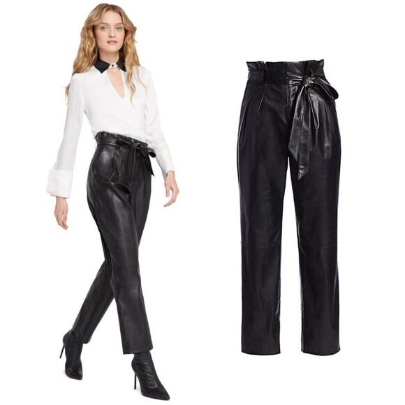 NWT Alice + Olivia Ryan Black Leather Paperbag Pants